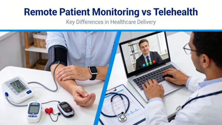 RPM vs telehealth decision guide showing which is better for monitoring, consultations, and chronic disease management