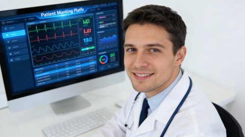 RPM workflow diagram showing patient enrollment, device data transmission, alerts, and clinician review